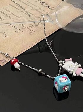金属卡通可爱几何方块kt猫头项链女蛇骨链长款毛衣链辣妹锁骨链潮