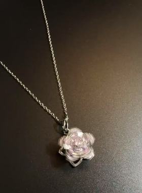 Vintage 古着SilverBloom项链女ins粉色紫荆花高颜值可旋转吊坠