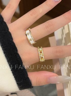 闪钻金色滴釉十字架戒指女新款轻奢高级叠戴食指戒宫廷风个性指环