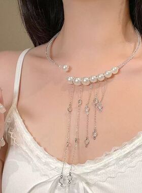 小众珍珠开口项圈女轻奢高级感项链流苏小众设计choker颈链锁骨链