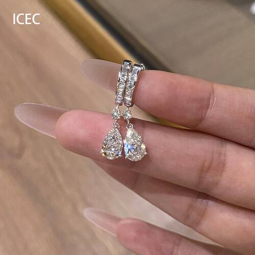 韩系超闪水滴吊坠耳扣简约精致轻奢时尚气质清冷感百搭高级感耳饰 - 图0