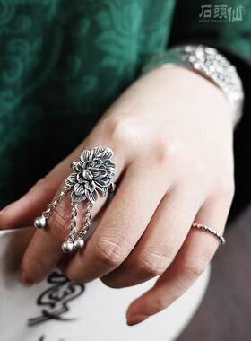复古民族花朵复古风流苏戒指典雅女款潮流个性时尚活口古风食指