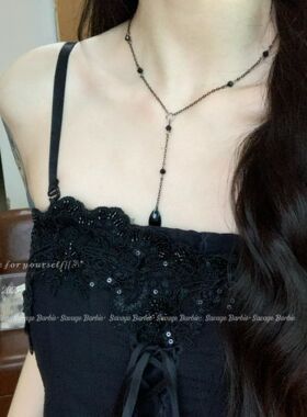 暗黑系黑色简约水滴吊坠项链哥特风流苏choker锁骨链小众个性颈链