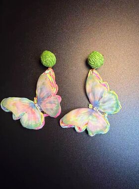 Vintage古着 Gem Butterflies红色蝴蝶耳钉 耳夹 耳饰