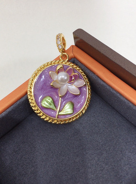 天然淡水珍珠万能扣吊坠紫色彩绘中古油画风万能扣珍珠项链