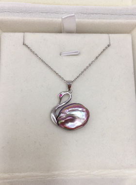 珍珠天然淡水珍珠巴洛克异形珠天鹅珍珠吊坠项链颈链礼物