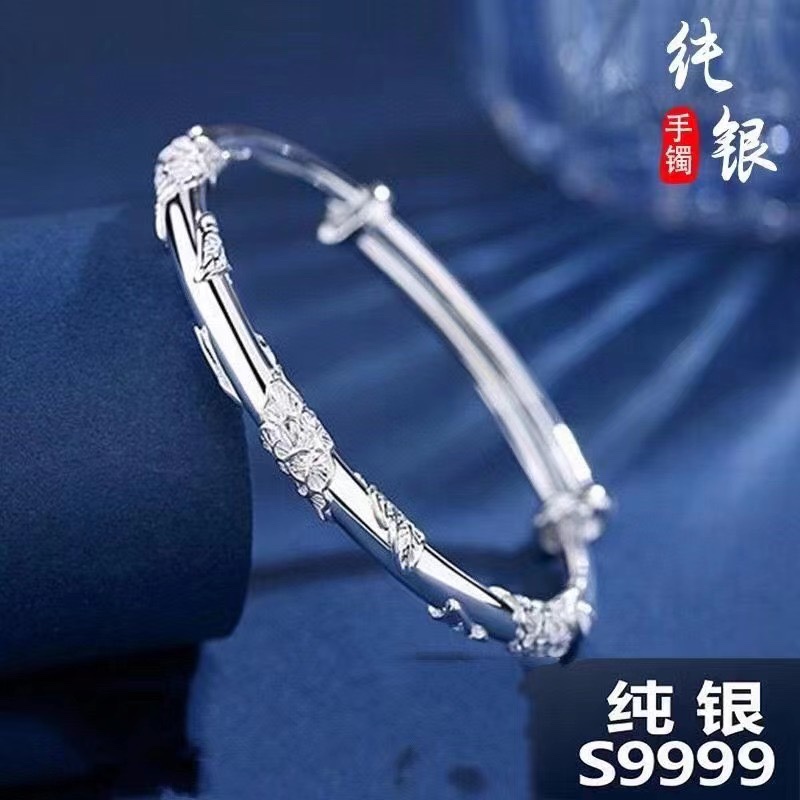 繁花似锦S999纯银手镯女长辈实心调节手环妈妈送老婆闺蜜实用礼物_施家海外购总店_饰品/流行首饰/时尚饰品新-第4张图片-提都小院