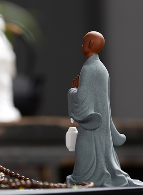 速发陶瓷提灯茶僧小桌书房办古室桌面禅意小和尚工艺品博公架装饰