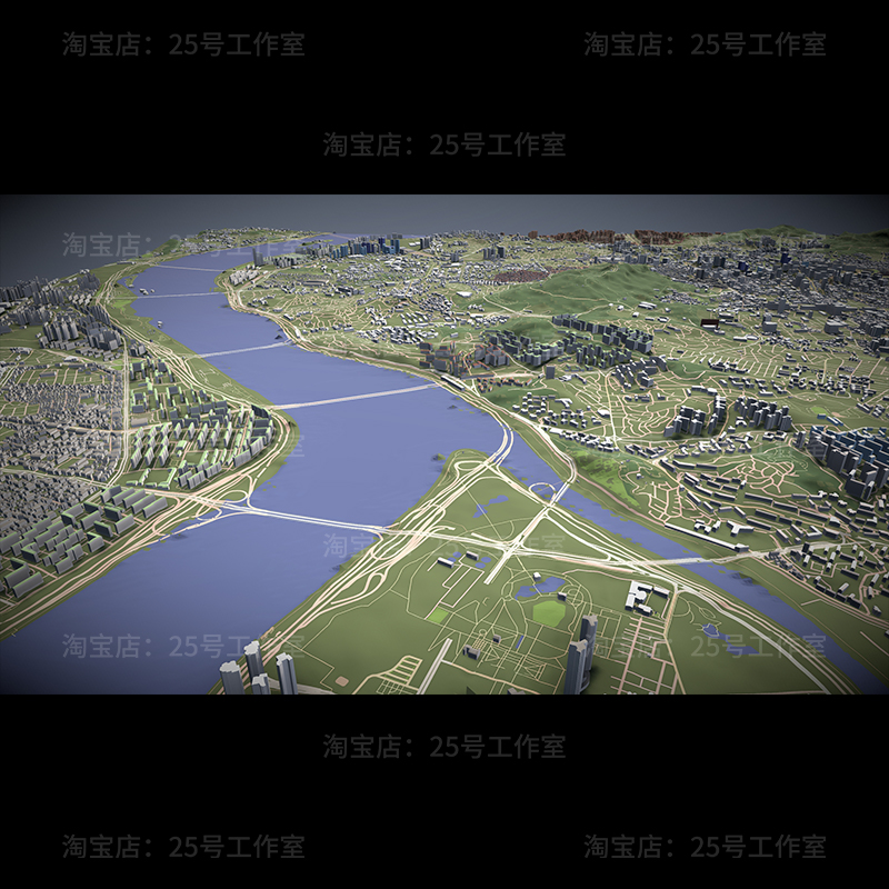 韩国首尔城市地形地势地貌C4D建筑OBJ鸟瞰3D模型blender建模1429 - 图1