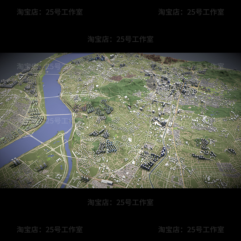 韩国首尔城市地形地势地貌C4D建筑OBJ鸟瞰3D模型blender建模1429 - 图0