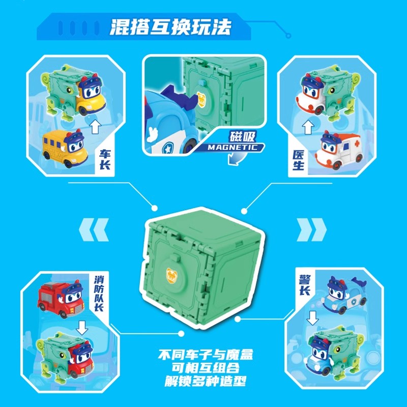 正版百变校巴魔盒蒂兔医生歌德儿童磁吸变形合体机器人金刚男孩. - 图1