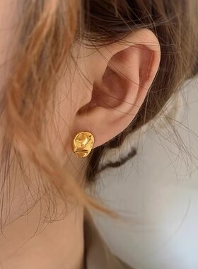 S925银针凹凸椭圆耳钉高级感轻奢气质冷淡风小众设计耳饰品