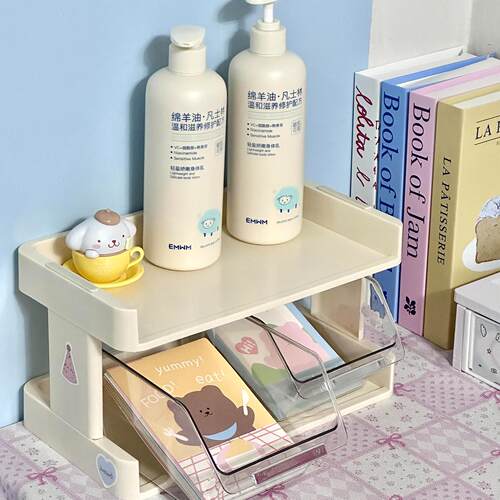 宿舍桌面收纳架大学生多层办公桌工位置物架化妆品收纳盒寝室书桌 - 图0