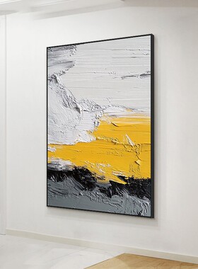 纯手绘油画黄色抽象客厅大幅装饰画轻奢入户玄关立体感肌理挂画