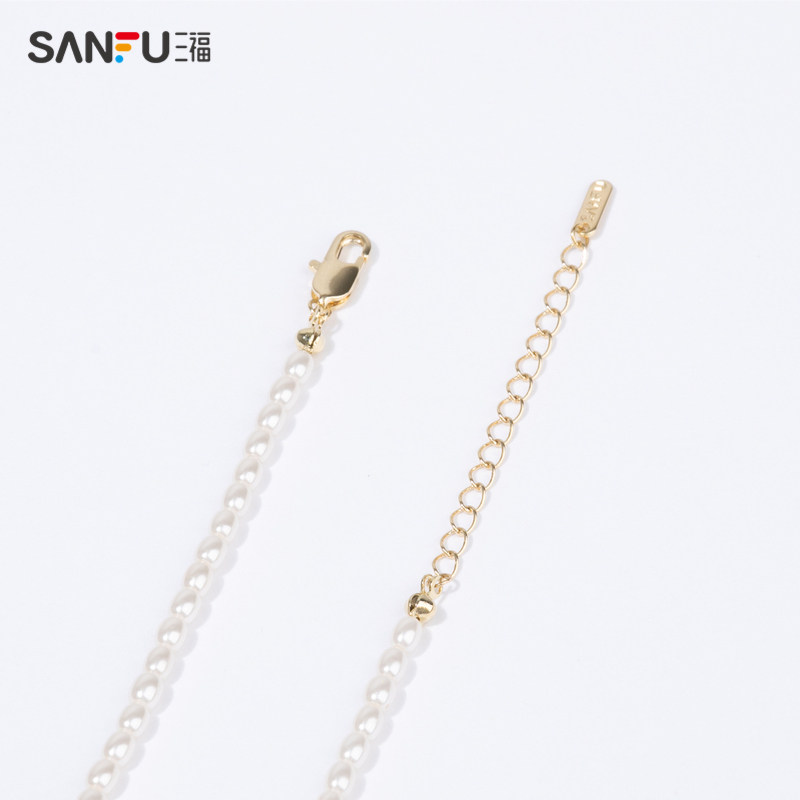 三福复古珍珠玫瑰单条气质短项链 sanfu服饰项链