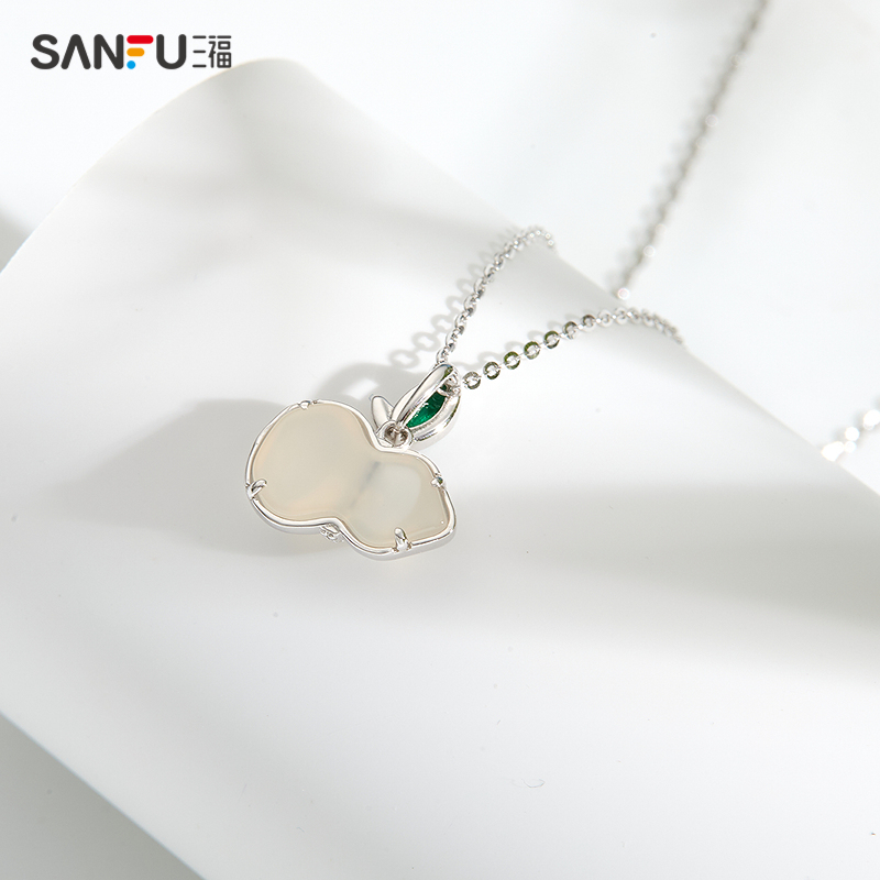 三福925银玉髓葫芦短项链单条 新中式国风小众配饰首饰833264 - 图2