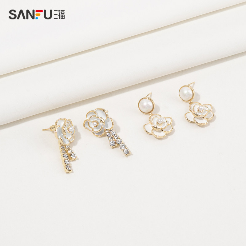 sanfu三福复古玫瑰花气质礼物耳钉 sanfu服饰耳环