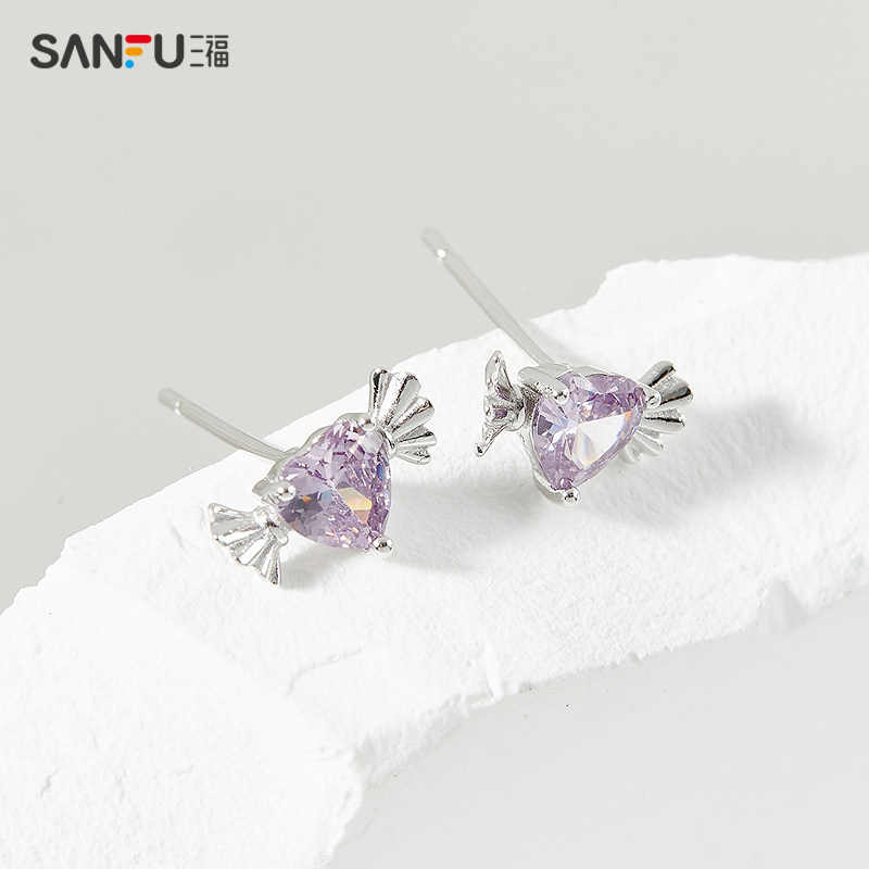 三福925银简约紫钻耳钉一对 时尚经典首饰耳饰配饰耳环839650,淘宝优惠券,粉丝福利购,淘宝优惠卷