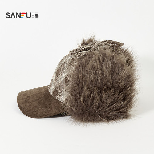 三福毛绒护耳棒球帽 保暖时尚鸭舌帽服饰配件造型帽子851532 - 图1