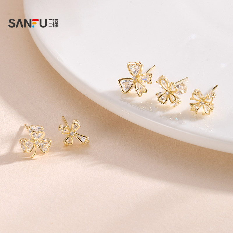 三福925银金芒星花耳钉一对 优雅时尚气质首饰配饰耳环852586,淘宝优惠券,粉丝福利购,淘宝优惠卷