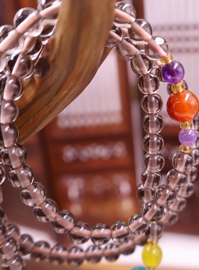 新中式黑曜石宝蓝水晶多层手串