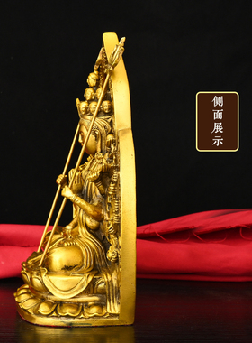 黄铜南海观音坐莲花供桌摆件