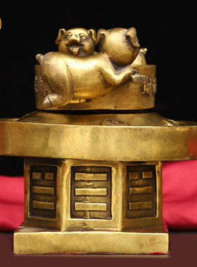 黄铜财源滚滚福猪摆件一桶金装饰家居吉祥物客厅书房办公室工艺品