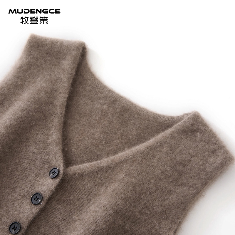 【暖绒内衬】鄂尔多斯市羊绒衫马甲女坎肩纯色无袖洋气显瘦背心 - 图1