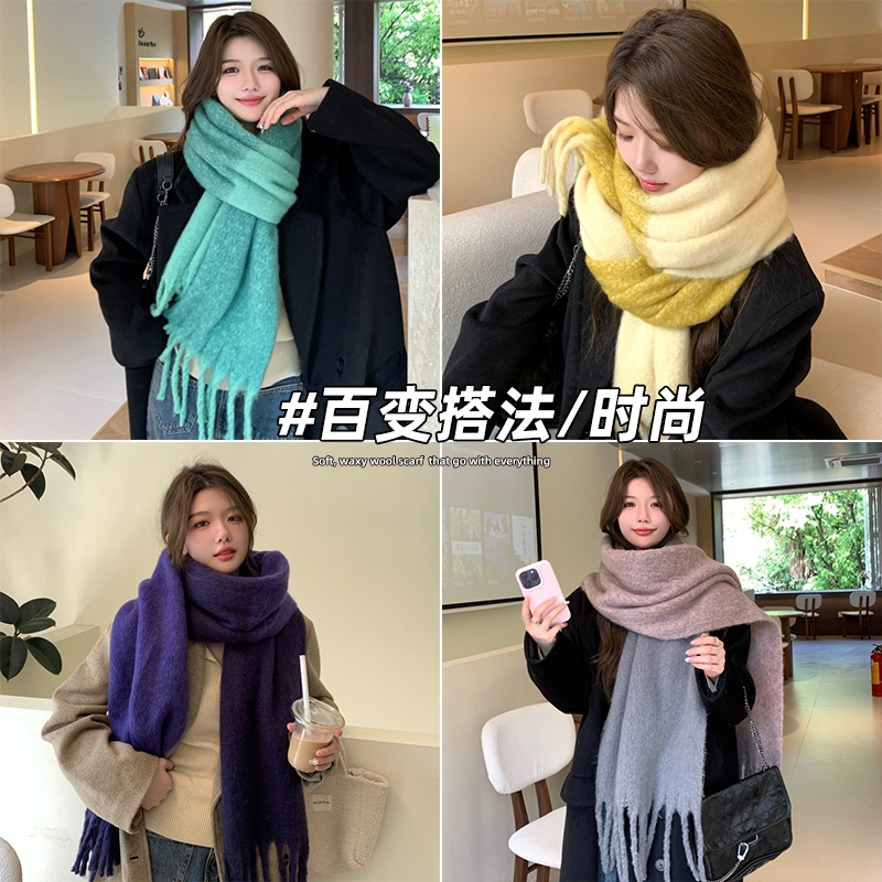 围巾女冬季韩版百搭时尚拼色条纹流苏马海毛加厚保暖学生围脖男潮 - 图3