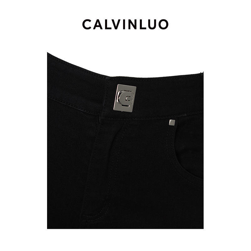 CALVINLUO 黑色紧身牛仔裤九分铅笔裤 24新品 001 秦岚同款