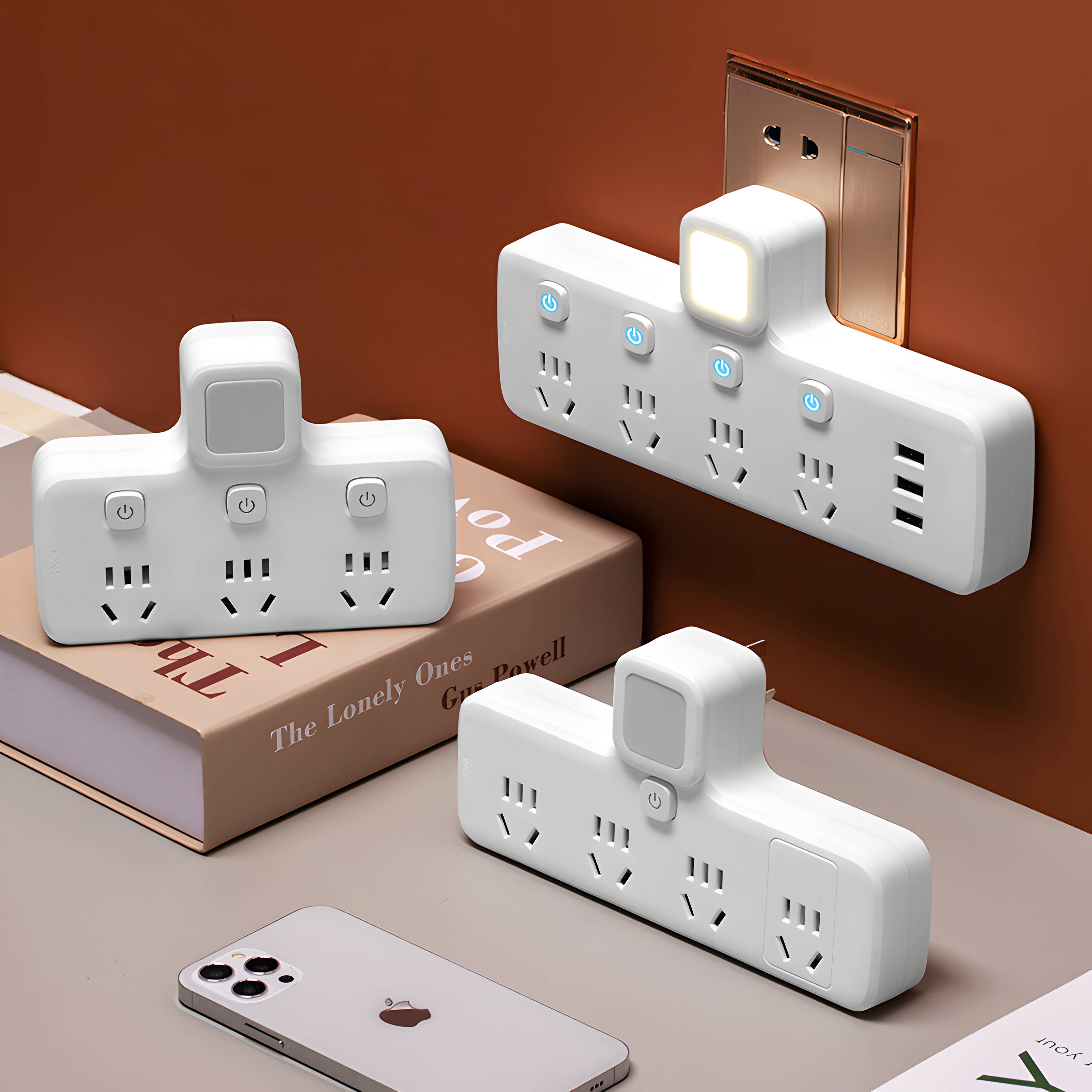 Socket extension converter one-turn multi-socket with USB night light power extender for home use