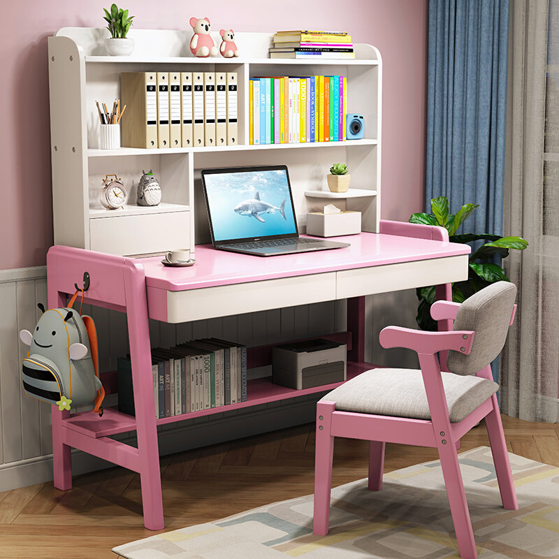 儿童学习桌椅套装可升降实木书桌书架男孩家用卧室学Y生写字桌一,淘宝优惠券,粉丝福利购,淘宝优惠卷