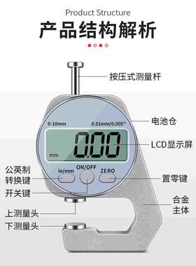 千分尺测厚仪测厚度高精度卡尺数显测厚规钢管厚度表平头尖头弯尖