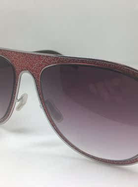 德系 无螺丝 红色银色飞行员款太阳镜墨镜女精美印花