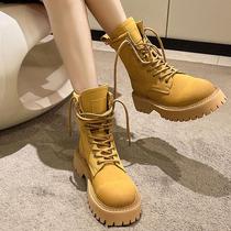 ins tide Martin boots woman 2023 spring autumn new Inn wind thick bottom short boot overalls boot Silo Rhubarb Boots