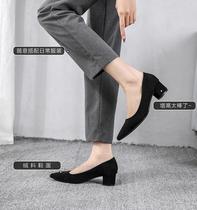 Tide Sign Women Shoes New Suede Rough Heel Heels High Heels Shoes Fashion Retro Tips A Foot Pedal Small Yards Career Single Shoes