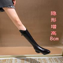Inside heightening long cylinder boots woman 2023 autumn winter new thick bottom small taller with long boots Slim Rider female boots