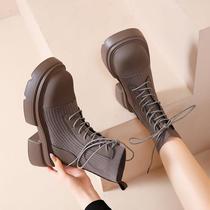 European Station Inlenty Wind Bounty Footwear Boots Woman Autumn Winter New Thick Bottom Short Boots Retro Fried Street Elephant Grey Martin Boots