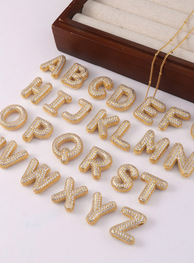 首饰爆款黄铜镶锆石泡泡气球字母
