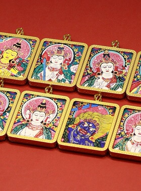 八大守护手绘描金唐卡呜盒扎基拉