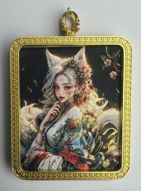 手绘描金唐卡嘎呜盒黄财神狐狸九