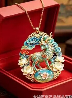 国风九尾项链女珐琅彩吊坠轻奢锁