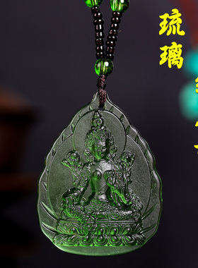 绿度母项链长款毛衣链文殊菩萨挂