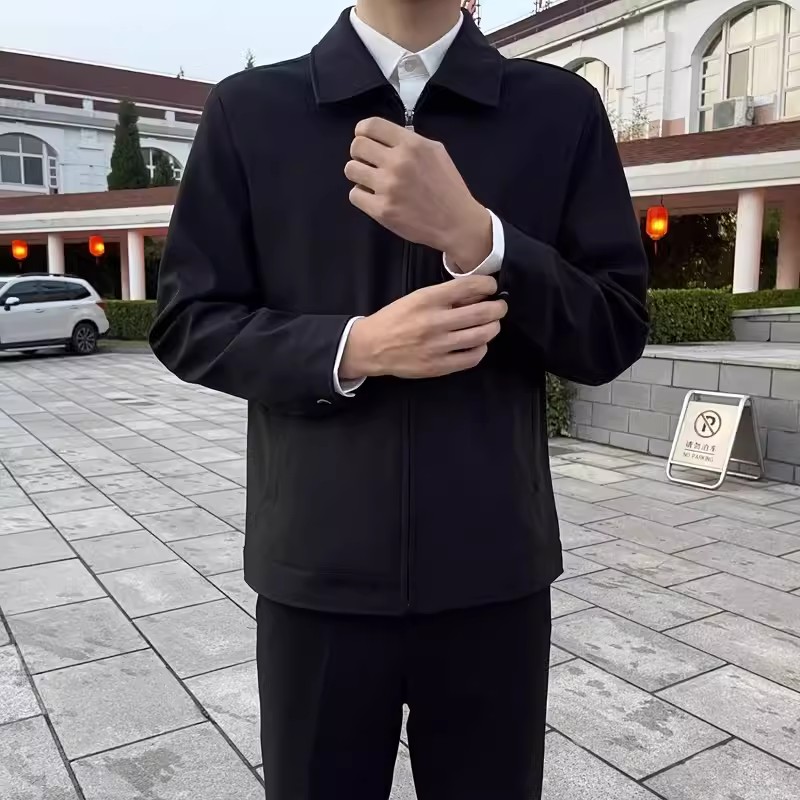 男装年轻领导干部行政夹克男成熟稳重套装黑色cleanfit外套 - 图3