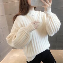 Japanese purchase of semi-high-collar sweater womens loose outside wearing m2020 autumn winter new lantern sleeves head day department short