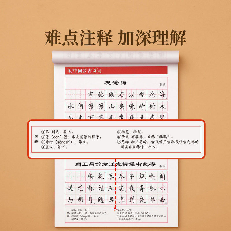 初中生古诗词练字帖正楷练字语文同步专用字帖七年级高中必背古诗文上册下册文言文楷书钢笔人教版每日一练,淘宝优惠券,粉丝福利购,淘宝优惠卷