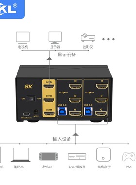 CKLkvm切换器HDMI2.1/8K60hz视频切屏器二进一出电脑共享器开关