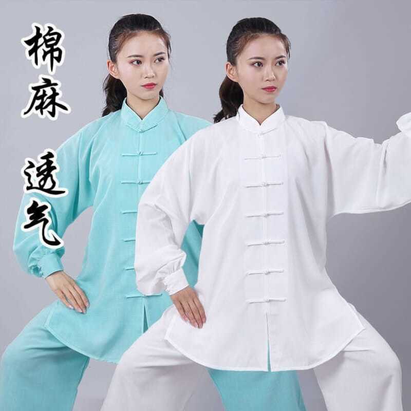 太極拳服 メンズ 春秋太極拳ウェア リネンカンフー服 綿麻 太極拳上下セットアップ パパ