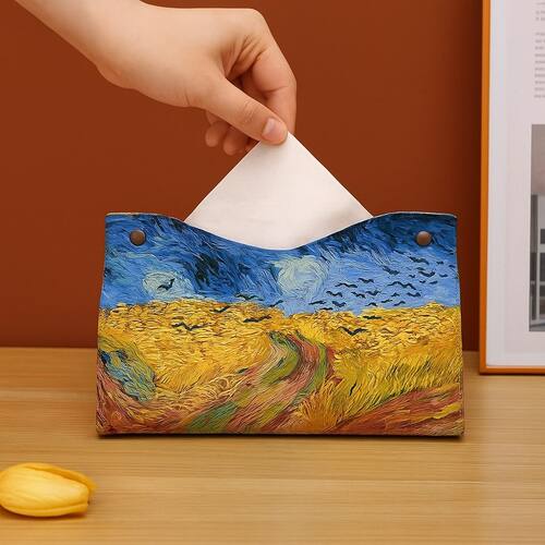 轻奢纸巾盒家用客厅高档油画玫瑰防水皮革卧室桌面餐巾收纳抽纸盒 - 图1