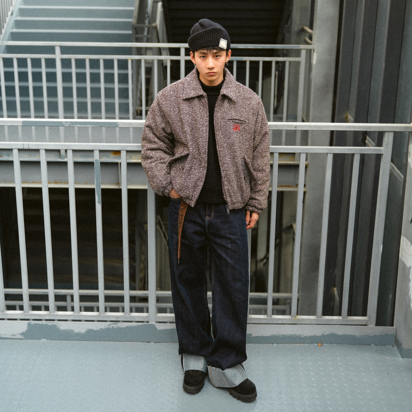 Liberty line25fw复古ma1改良羊毛混纺粗花呢大翻领棉服bomber - 图0